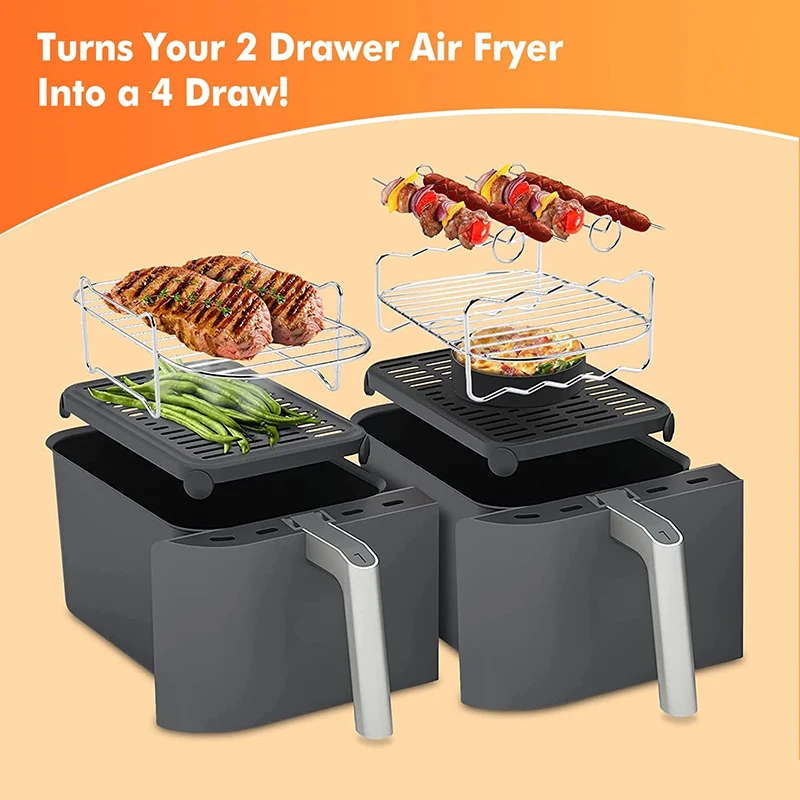 Dual Basket Air Fryer Accessories Rectangle for Ninja Foodi Dualzone Airfryer DZ201/40/55 Fit All Airfryer 3.7Qt - 4.2Qt