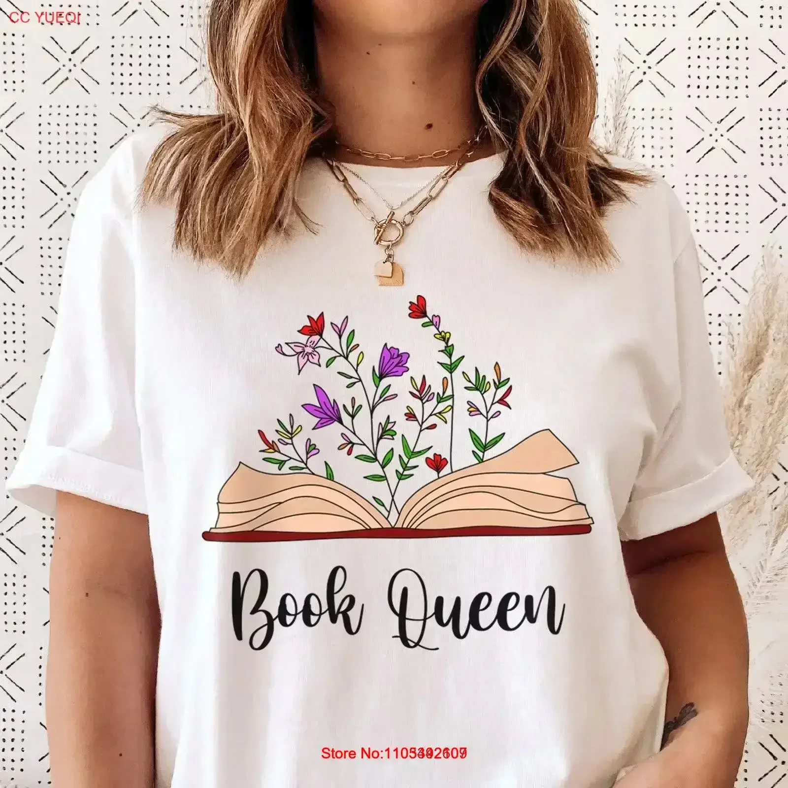 Book Queen T-Shirt Floral Lover Vintage Washed Vielseitiges Oberteil für den Alltag, dehnbar, atmungsaktiv, Streetwear, stilvoll