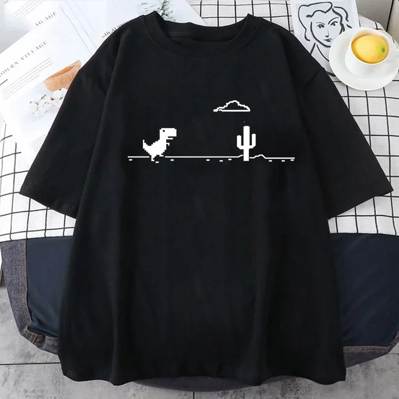 2025 Men's T-shirts Printed Dinosaur Cactus Funny Tops Summer Cotton T-shirt for Men Casual O-Neck Tee Shirts Streetwear Top image 3