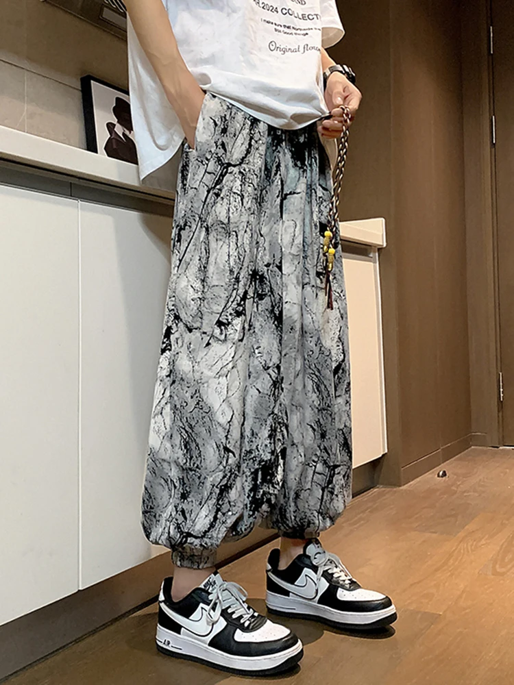 Loose Ice Silk Men's Pants Summer Loose Dyed Lantern Pants Spring Autumn Large Size Harlan Carrot Pants Chinese Style