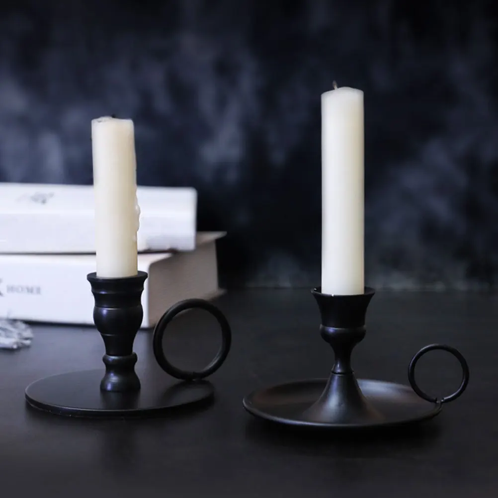 

2pcs Taper C Holder Black Iron Taper Sticks Decor Retro C Holder Table Centerpiece Home Party