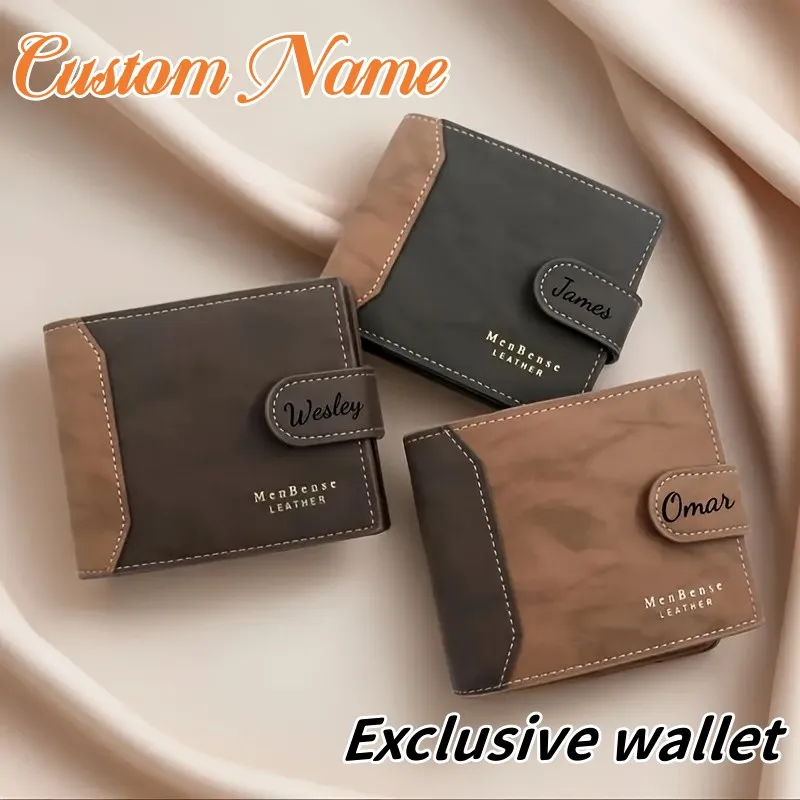 

Personalize Name Exclusive Men Wallets Best Gift for Husband Father Engraved Text Custom Fashion Frosted Leather Bifold Wallet