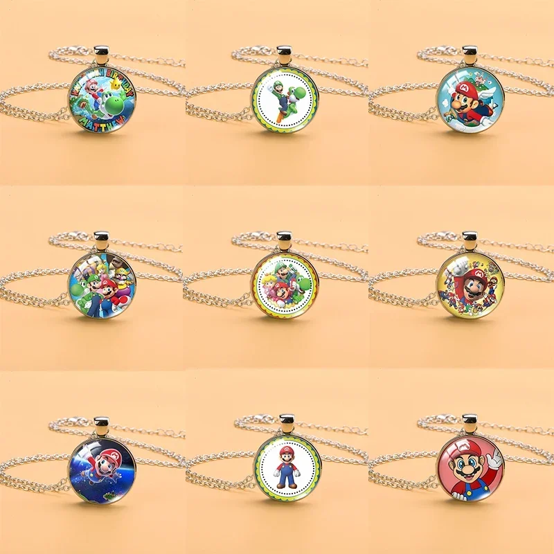 Colgantes de Super Mario Bros Time para niñas, collares de gemas, juguetes de Anime de princesa melocotón, cadenas de suéter de moda, regalos de cumpleaños y Navidad