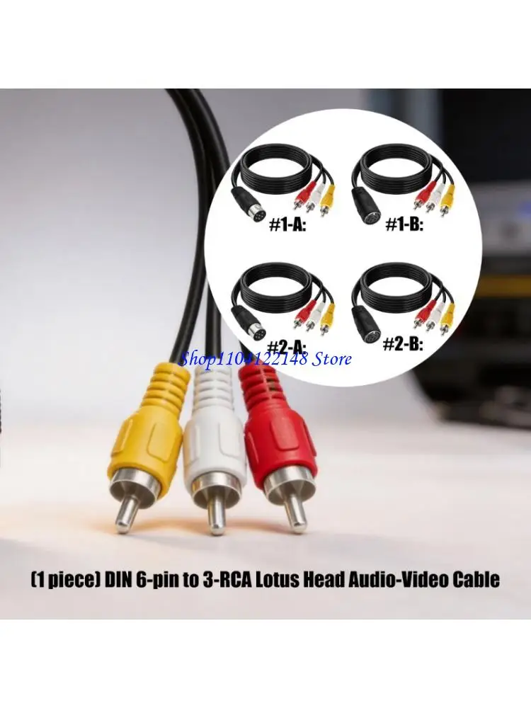 P9FA DIN 6Pin to 3RCA Cable PVC Material Sound Video Cable 50/150Cm Length Suitable for TV Player & Sound Equipment
