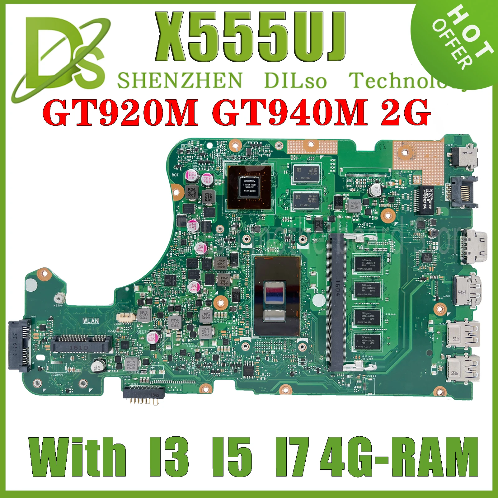 

KEFU X555UJ MAINboard For ASUS X555UF F555U X555UB X555UQ X555UA I3 I5 I7 6th Gen 4GB GT940M/GT920M-V2G UMA Laptop Motherboard