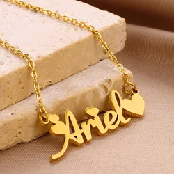 Custom Gold Color Hearts Name Necklace Women Girl Children Jewelry Stainless Steel Nameplate Pendant Necklace Best Friends Gifts