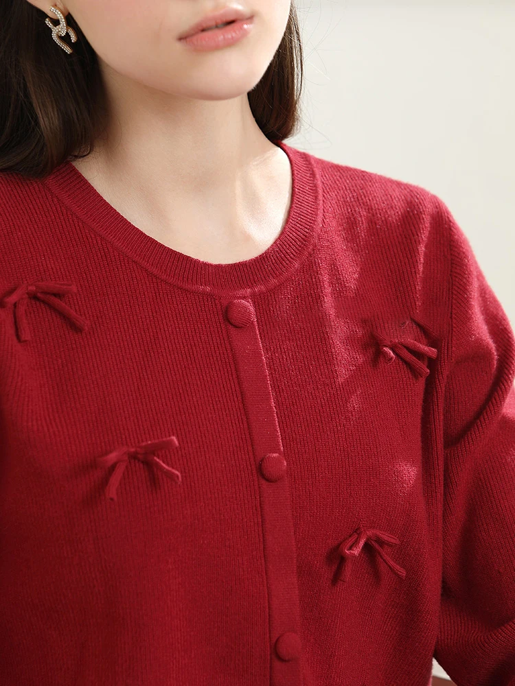 I BELIEVE YOU Woman Sweaters 2025 Sutumn Red French 3D Bow Knit Pullovers Casual O-neck Long Sleeves Knitted Clothes 2253126188