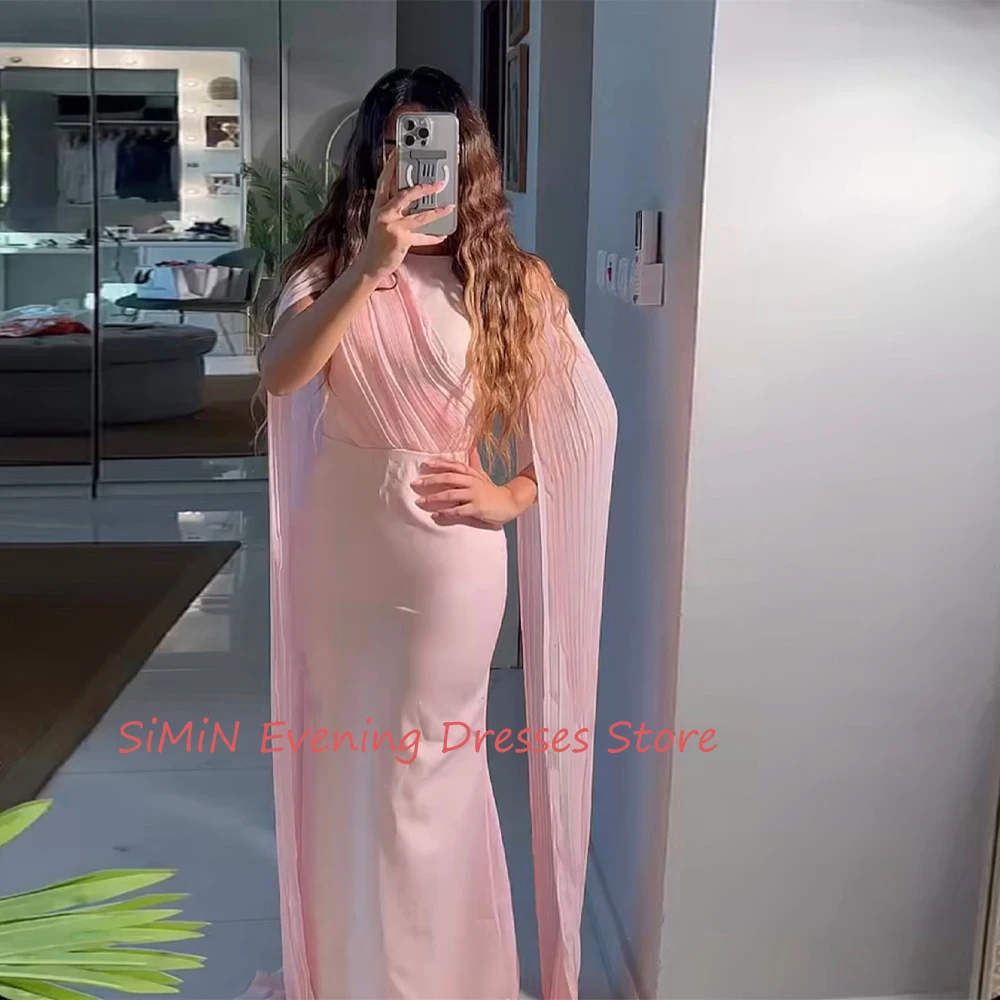 

Simin Saudi O-Neck Mermaid Zipper-Up Ruffle Satin Simple Sleeveless Grace Floor-Length Arab Evening Party dresses for women 2024