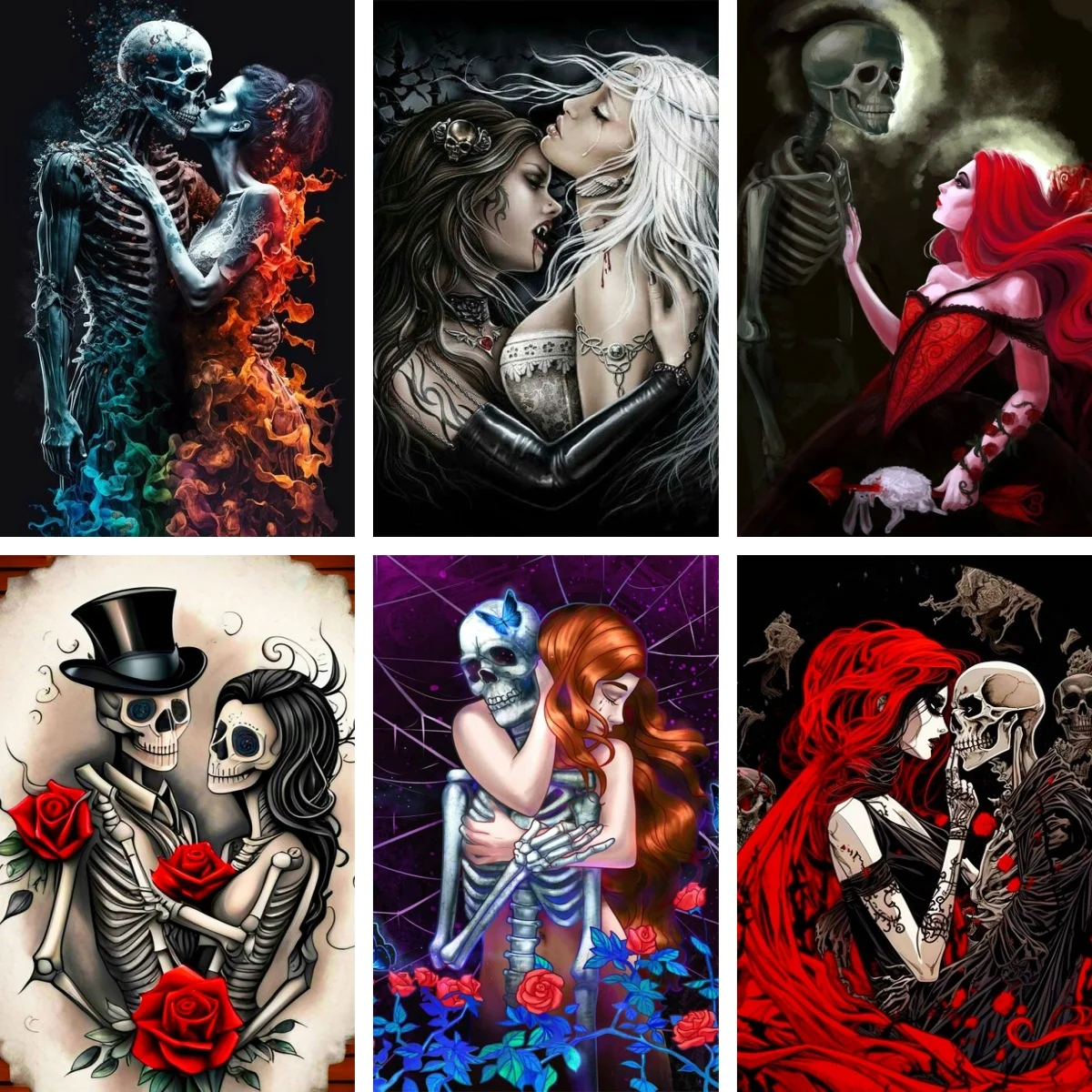 

Skeleton Couple Art Love Till Death 5d Diy Diamond Painting Mosaic Rhinestone Gothic Anniversary Engagement Valentines Gift