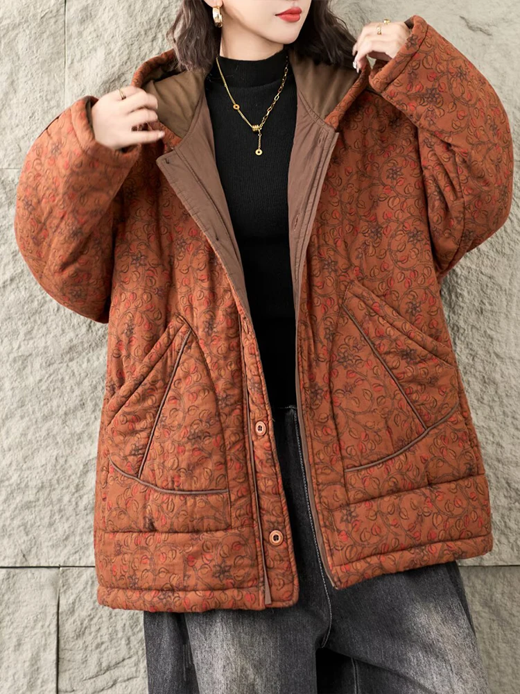 Masss Wasss hiver mode chaud rembourré vestes femmes décontracté surdimensionné imprimé à capuche Parkas femmes Floral Vintage épaissir manteaux
