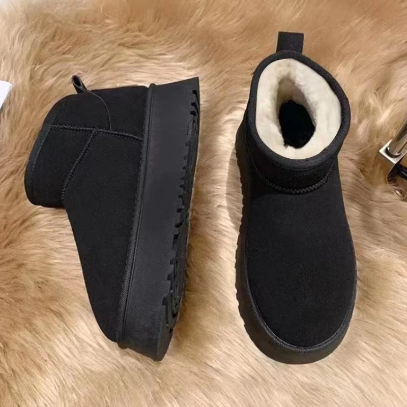 Winter Women Short Plush Warm Snow Boots Casual Shoes  New Suede Fur Chelsea Ankle Boots Flats Platform Ladies Shoes Botas