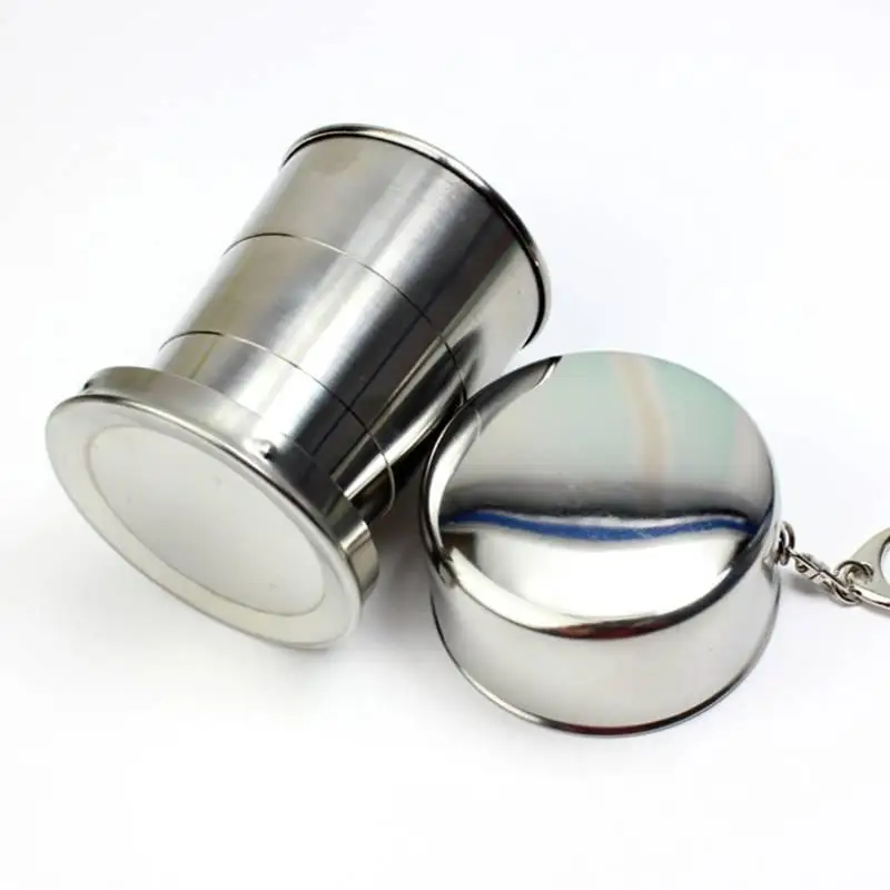 Stainless Steel Collapsible Travel Cup With Portable Keychain Supports Custom Logo Perfect For Hiking Camping Daily Use