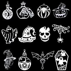 3pcs Halloween Charm Magic Potion Witch Skull Spider Web Ghost DIY Craft Tassels Earrings Jewelry Making Stainless Steel Pendant