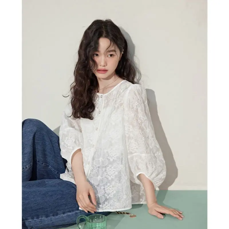 

Korea Embroidery White Shirt For Women Autumn New Elegant Chic Long Sleeve Oversized Blouses Office Ladies Button Up Casual Tops