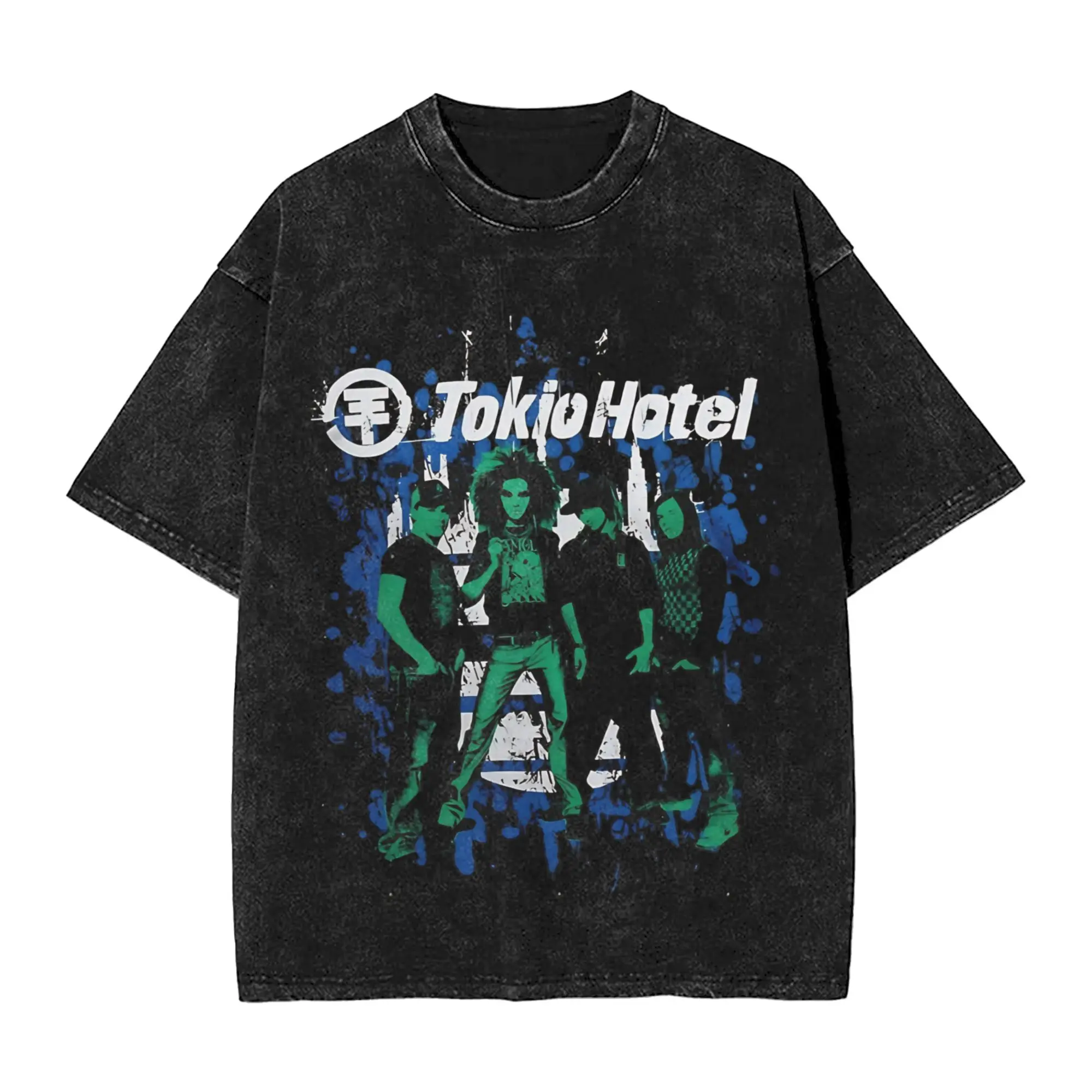 Tokyo Hotel  Bill Kaulitz  rock band Men T Shirts Washed  Vintage Tees Short Sleeve O Neck T-Shirt Pure Cotton New Arrival Tops
