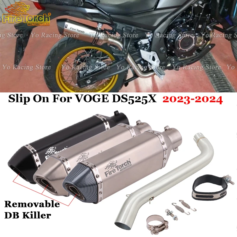 

Motorcycle Exhaust System Escape Middle Link Pipe 51mm Muffler Removable DB Killer Slip On For VOGE DS525X DS 525X 2023 2024