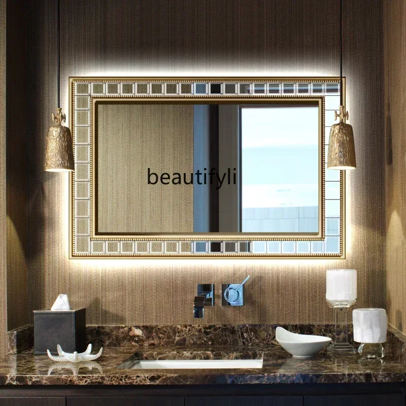 

LXNewFrench bathroom mirror wall-mounted toilet, light luxury bathroom, wall-mounted square, makeup mirror toilet mirror