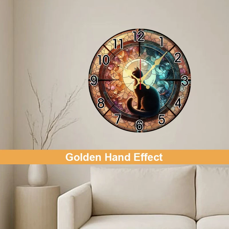 قطعة واحدة من ساعة الحائط الأكريليك المتوهجة في الظلام، نمط صائد الشمس بنفسك، موضوع القطة السوداء - 10 بوصات، مثالية للمنزل الحديث #5