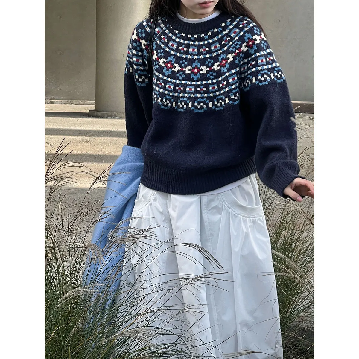 

Retro Fair Isle Jacquard Sweater For Women, New Autumn And Winter Style, Lazy Christmas Loose Knitted Top