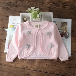 OMGosh Spring Pink Kids Cardigan Sweater Girls Jacket 100% Cotton Girls Outerwear for 1 2 4 6 8 10 Years Old Kids Clothes 205030