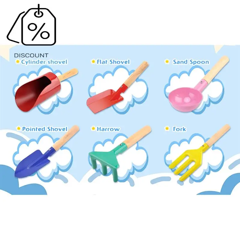 Set Berkebun Peralatan Berkebun Logam dengan Gagang Kayu Kokoh, Sekop Anak Aman dengan Silinder, Sendok, Garpu, Rake-Y46A