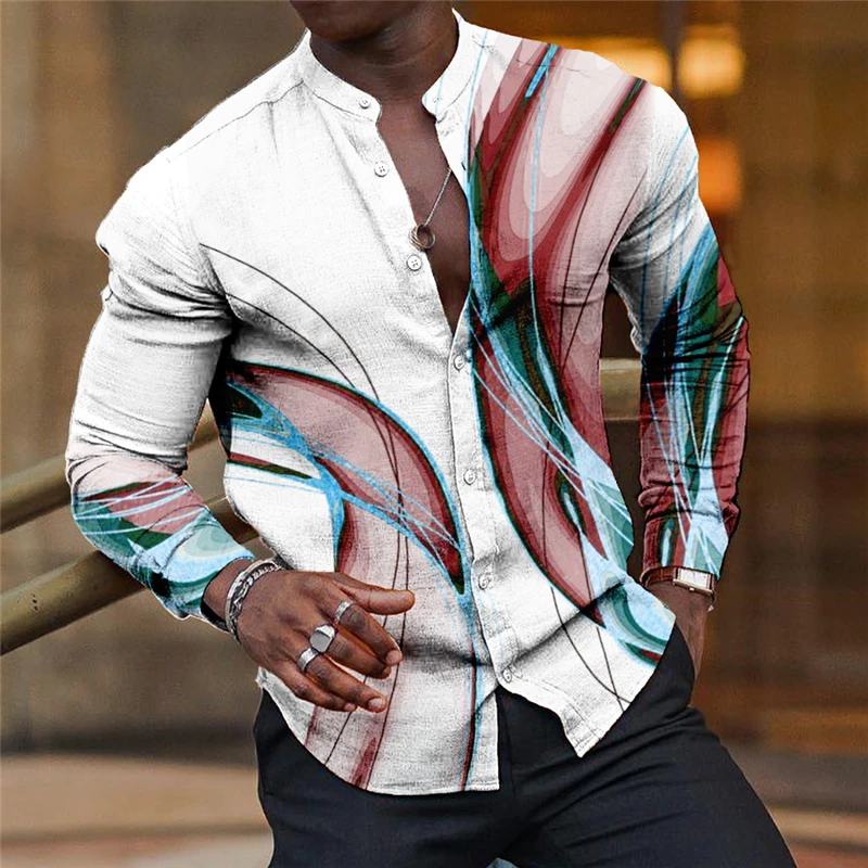 

Autumn New 2023 men's fashion 5-color shirt collar button shirt men's casual digital 3D printed long-sleeved shirt street wear