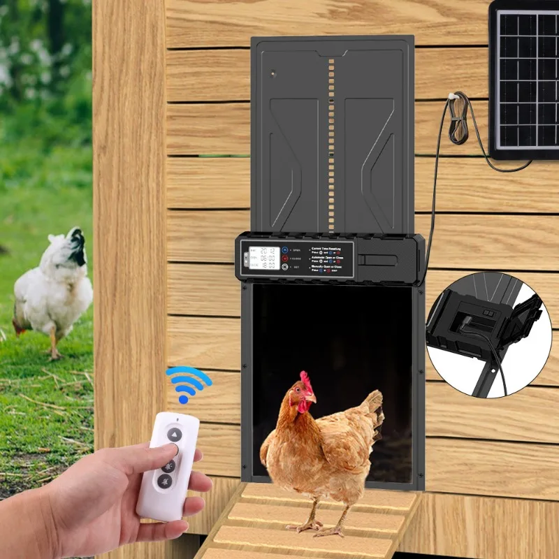 Timed chicken coop automatic induction door, aluminum alloy with display screen, solar chicken coop electric door