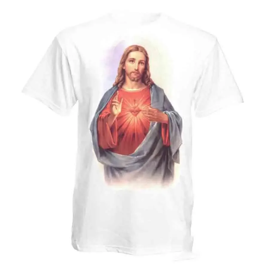 Sacred Heart Of JESUS Christ Catholic Christian White T-shirt Funny T Shirt Funny Short Sleeve O-neck T Shirt Jurney Print