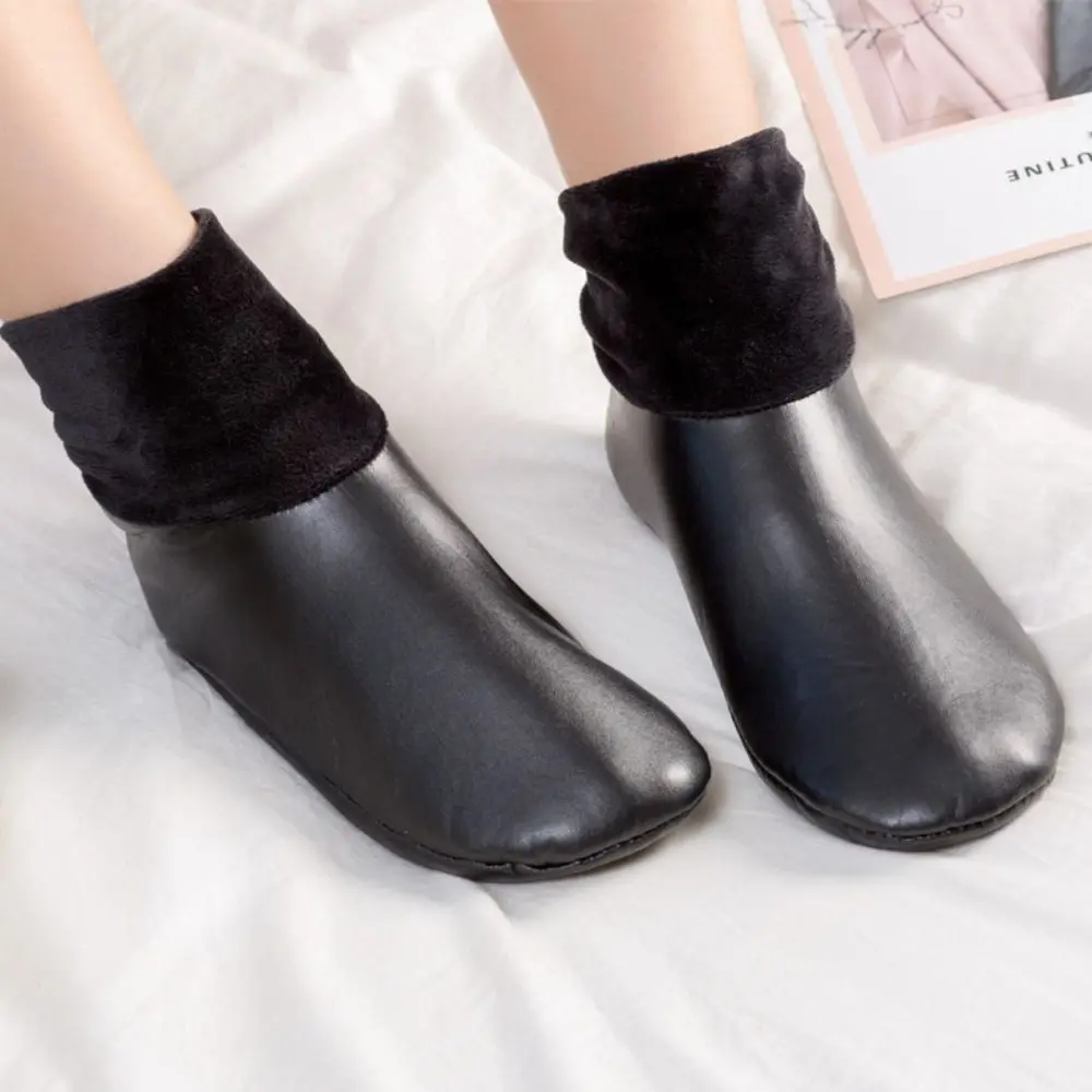 New Thickened Thermal Floor Socks Non-Slip Bottom Waterproof Winter Thermal Socks Fleece Lined Leather High Tube Socks Winter