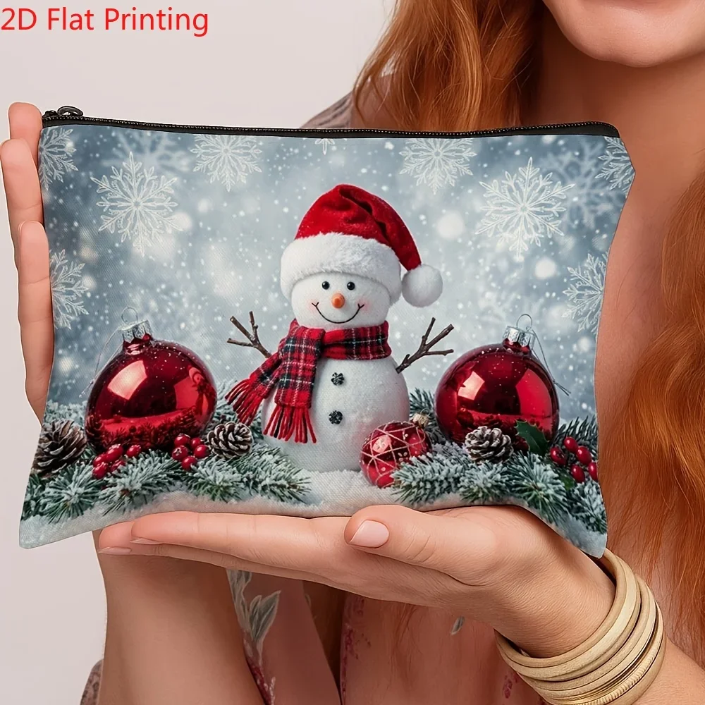 1pc Winter Holiday Makeup Bag Snowman And Red Decorations for Daily Cosmetics And Small Items Halloween Makeup Case