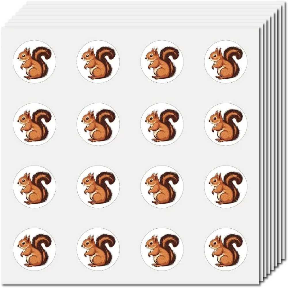 128Pcs Squirrel Stickers for Scrapbooking Small Animal Decal Self-Adhesive Waterproof Sticker Round Bulk Cartoon making kit