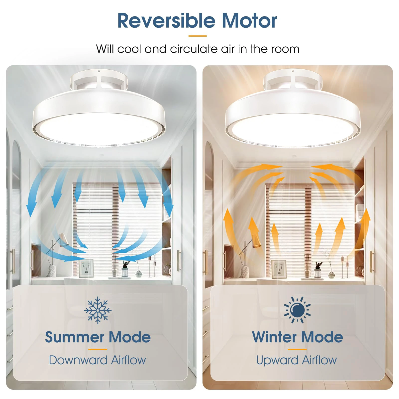 Innovative Bladeless Ceiling Fan Lighting Control Adjustable Brightness Study Home Decor Smart Flush Mount LED Fan Light Fixture