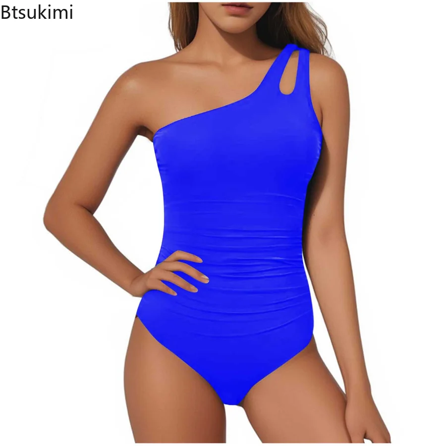 Nowy jednoczęściowy kostium kąpielowy damski na jedno ramię Push Up Sexy Solid High Waist Kostiumy kąpielowe Tropical Swimwear Bikini Beach Wear