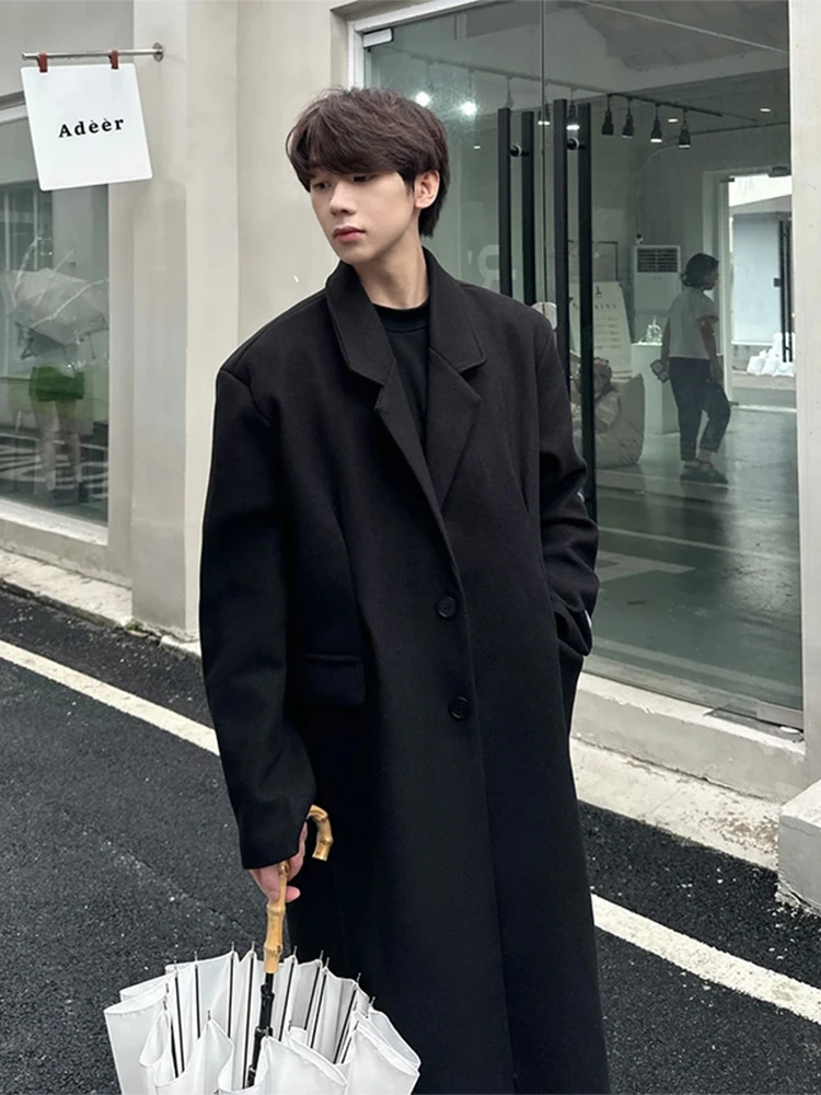 

Knee-Length Thiened Woolen Coat for Men Autumn Winter Korean Sle Cleanfit Fce Lined Long Coat Youth ular Casual Out...