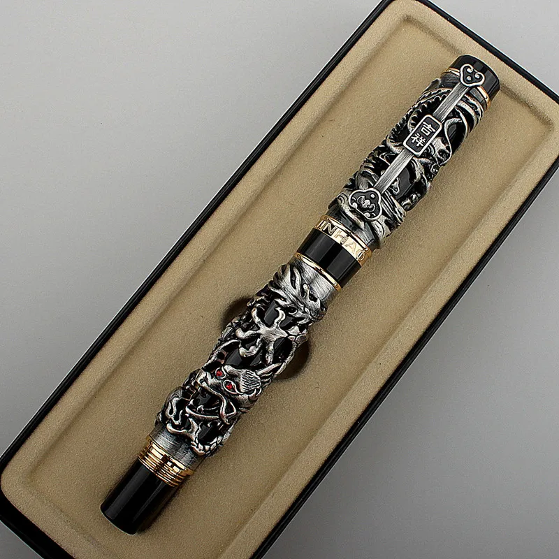 Luxury Jinhao Metal Carving Embossing Dragon And Phoenix 0.5MM Nib Heavy Fountain Pen school teacher gift Office School INK PEN