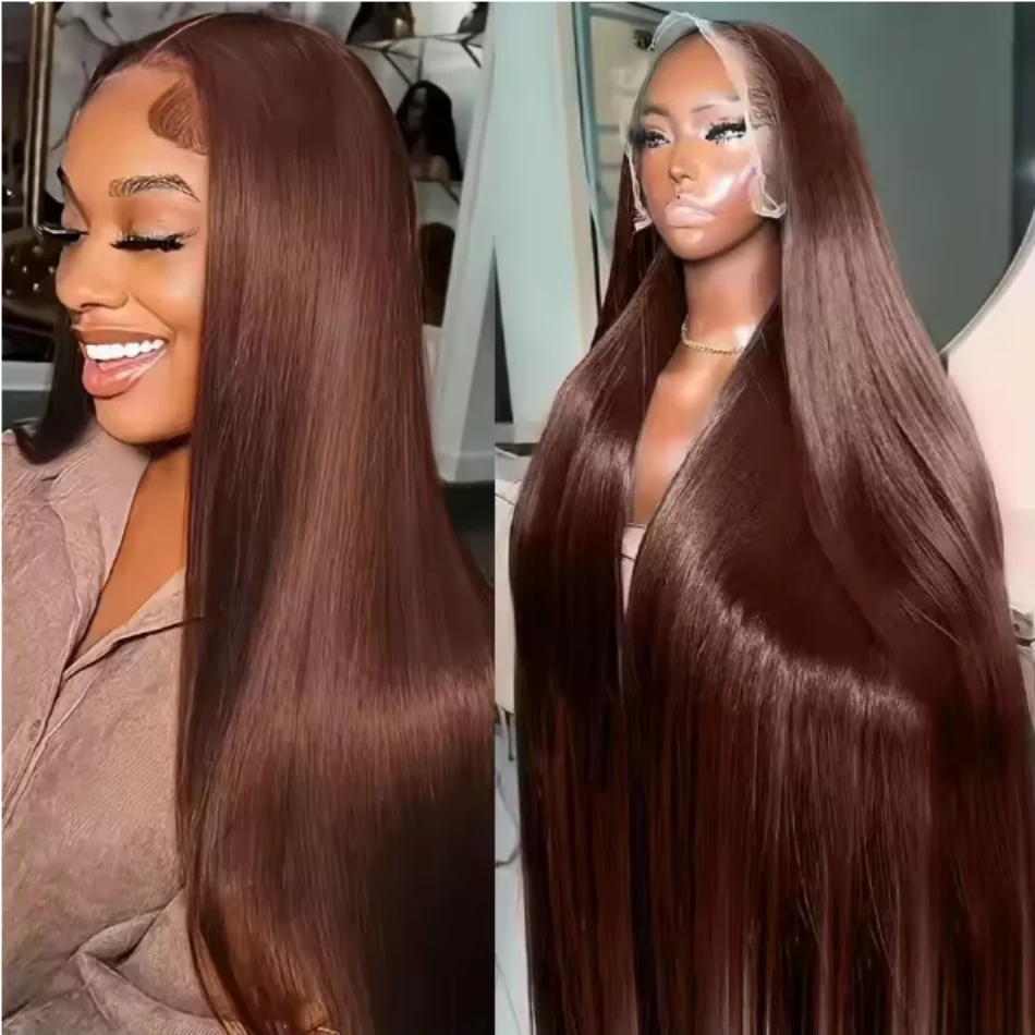 # 4 Wig Rambut Asli Brasil Warna Cokelat Muda dengan Lace Front 13x6 Transparan, Wig Rambut Lurus dengan Lace Frontal 13x4 Pre Plucked.