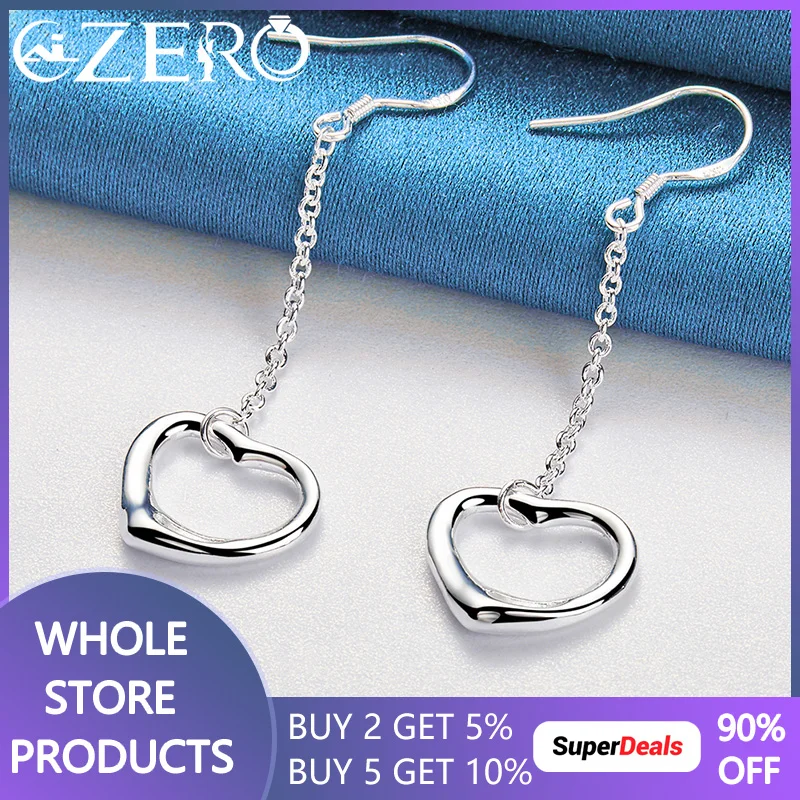 

ALIZERO 925 Sterling Silver Heart Long Drop Earrings For Women Wedding Engagement Fashion Birthday Party Jewelry