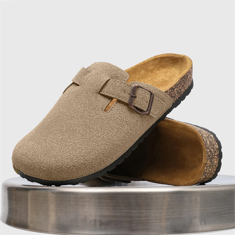 

2025/мужские сабо из пробки, тапочки, модные мягкие замшевые пляжные шлепанцы с поддержкой свода стопы, уличная обувь Muller для девочек