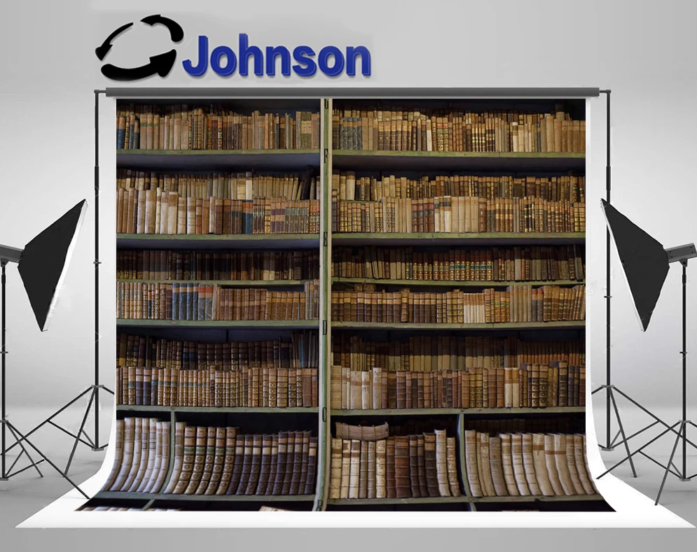 JOHNSON Dark Bookshelf Old Vintage Bookcase Book backdrops  High quality Computer print wall photography studio background