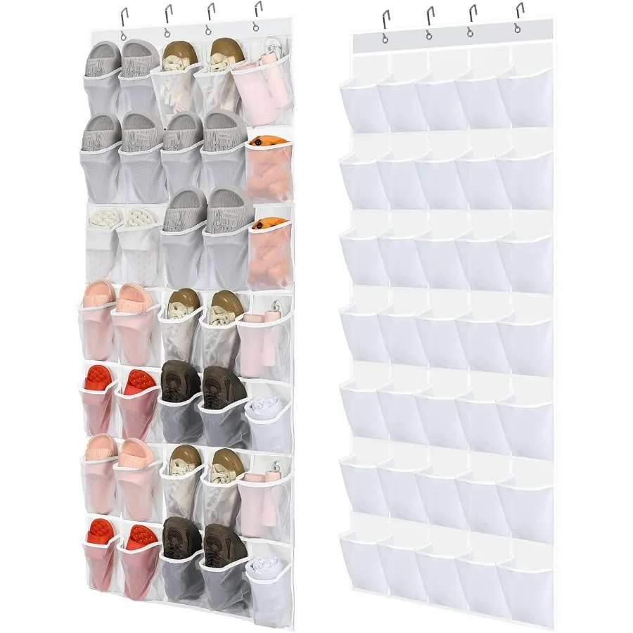 

2 Pcs 70 Large over the Door Shoe Organizer Hanging Shoe Rack for Closet Holder Pure White Mesh Pockets Behind Door Hanger Nons