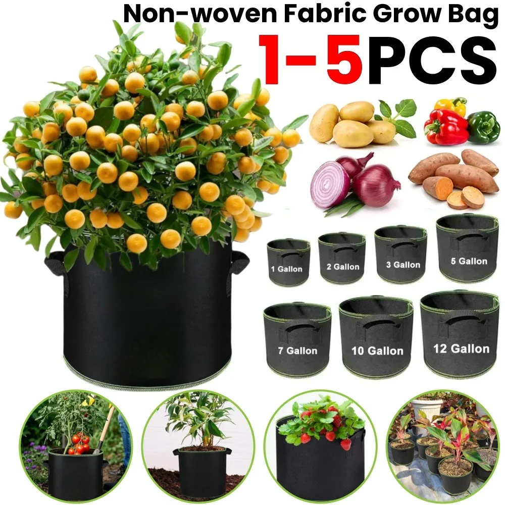 Plant Grow Bags 1/2/3/5/7/10/12 Gallons Non-Woven Grow Vegetable Grow Bags with Handles Flower Planting Containers Garden Tools