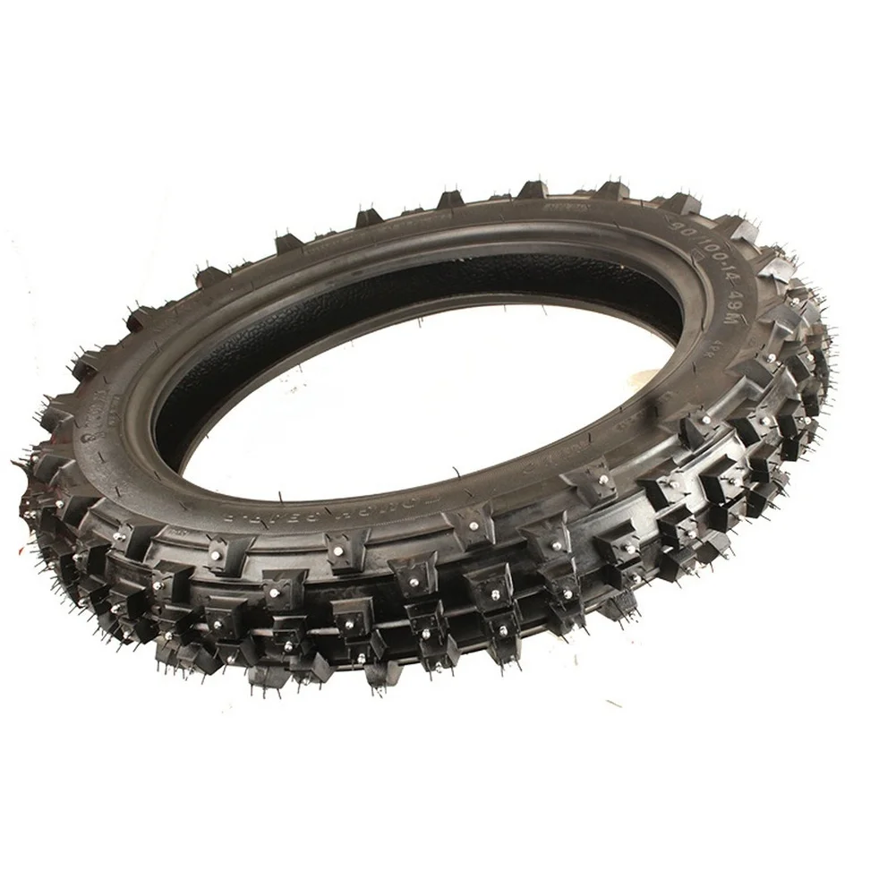 90/100-14 Off Road Winter Tire 4PR Aggressive Tread Spiked Traction For Mini Dirt Bike Pits Bike Stable Control On Ice Snow