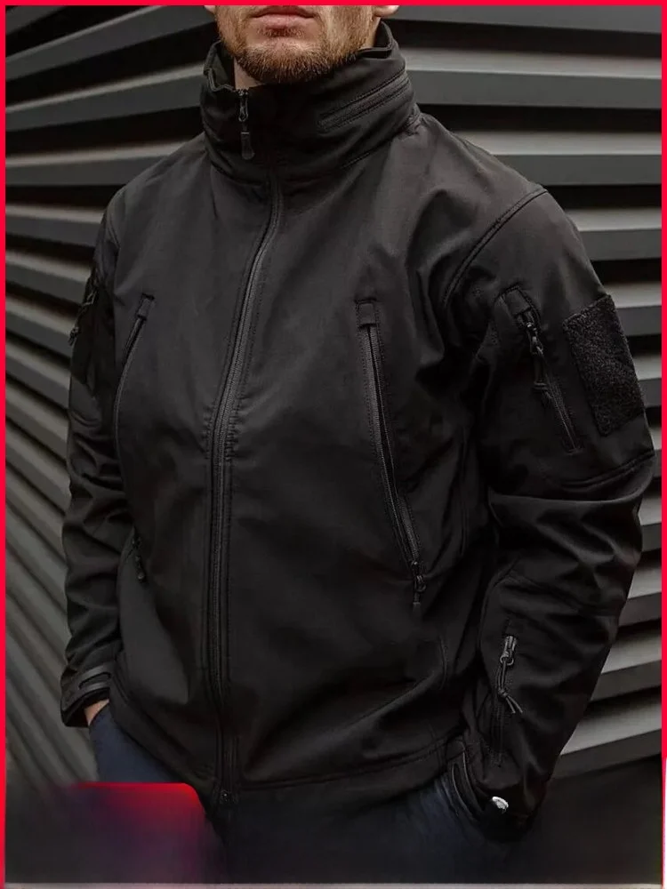 

Outdoor Men's Casual Hooded Jaet Soft ell Windproof Waterproof Autumn Winter New Sle Fce Lined Zipper Closure Coat