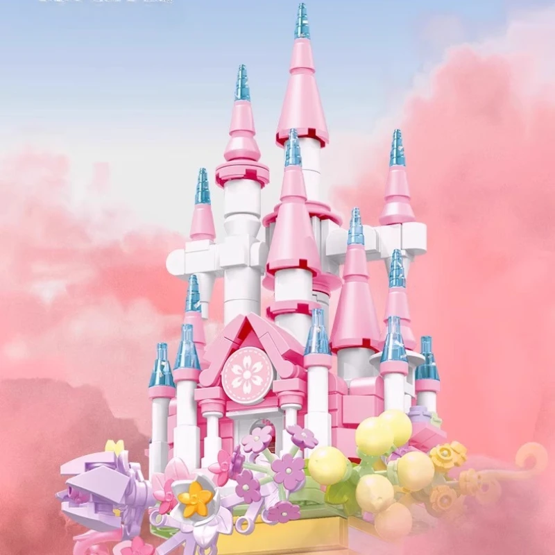 SEMBO-bloques de construcción de castillo de flores fantásticas, modelos de arquitectura, adornos para el hogar, regalos para niñas, juguetes para niños