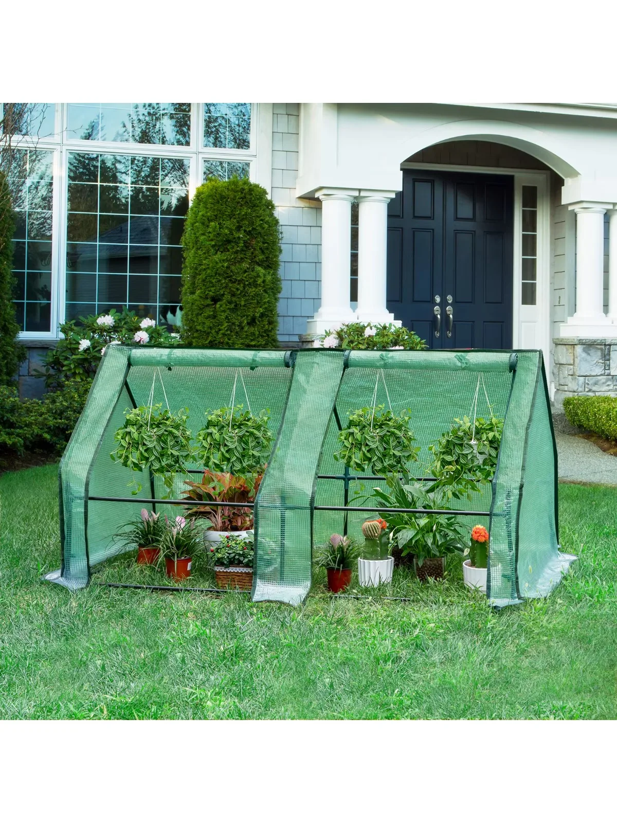 WOLTU Folien-Gewächshaus mit 4 Heringen, verstärkter PE-Plane, aufrollbare Türen, Warmhaus für Pflanzen, Tomaten, Blumen