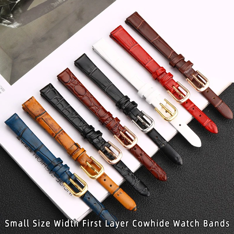 Soft Geunine Leather Watch Band Women\'s Strap 6mm 8mm 10mm 12mm 14mm Small Size Width First Layer Cowhide Watch Bands Belt