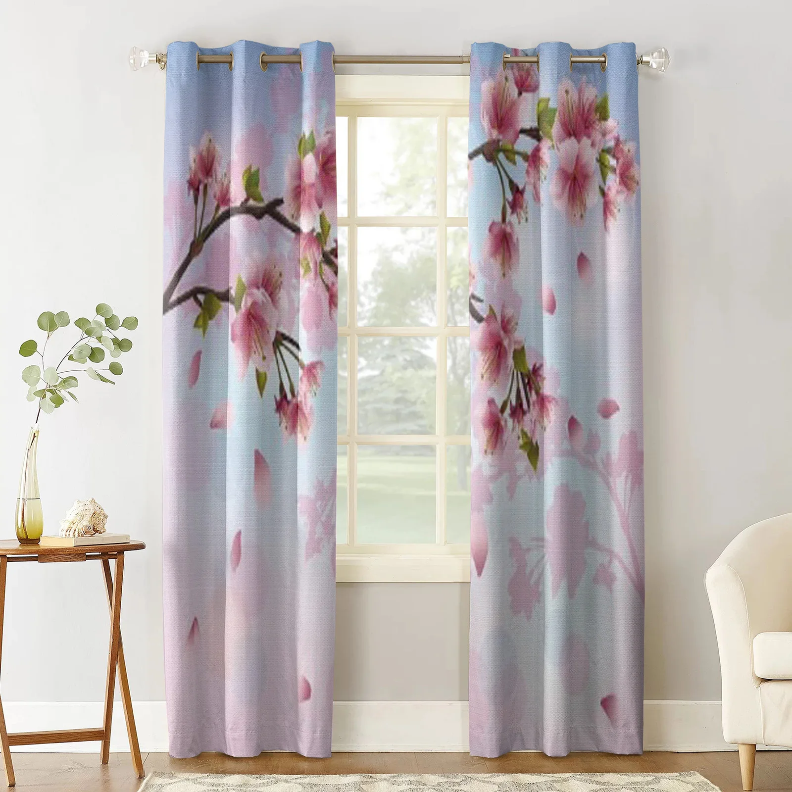 Sakura Blossom Japanese Cherry Tree  Curtains For Living Room Decoration Window Blind Cloth Bedroom Kitchen Curtain For Home