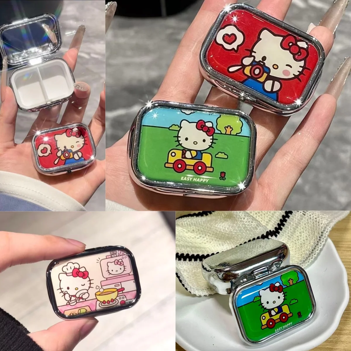 2026 Sanrio Anime Hello Kitty Metal Storage Box Pill Organizer Compartmentalized Cute Cartoon Mini Jewelry Box Container Kawaii