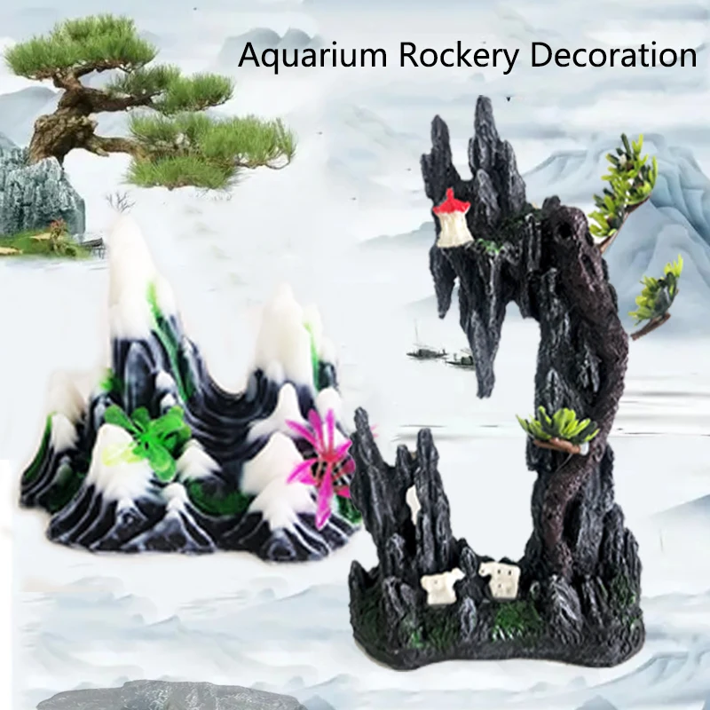 Resin Aquarium Rockery Mountain Decoration Artificial View Rock Cave Stone Tree Fish Tank Ornament Pet Supplies Home Decor