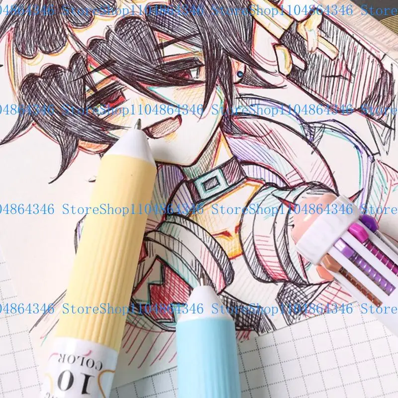 

5asd 10 Colors Multicolor Pen 0.8mm Retractable Ballpoint Pen Colored Ballpoint Pen For Notes Artwork Office School Use